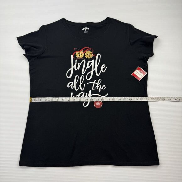 Holiday Time Women’s 2X Christmas T-Shirt Black Jingle All The Way Graphic Tee - Picture 7 of 8